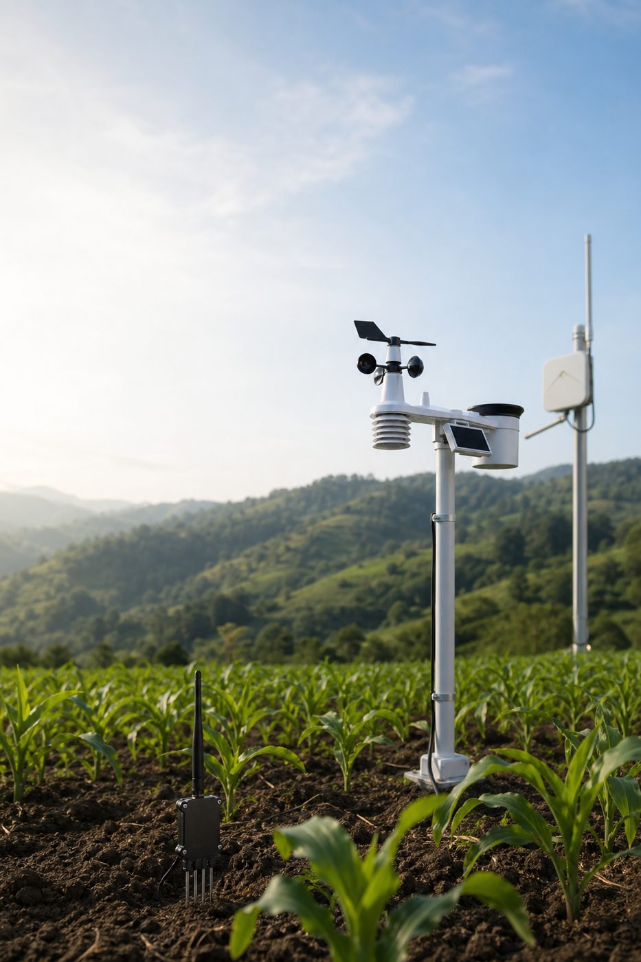 Estación IoT instalada en campo agrícola