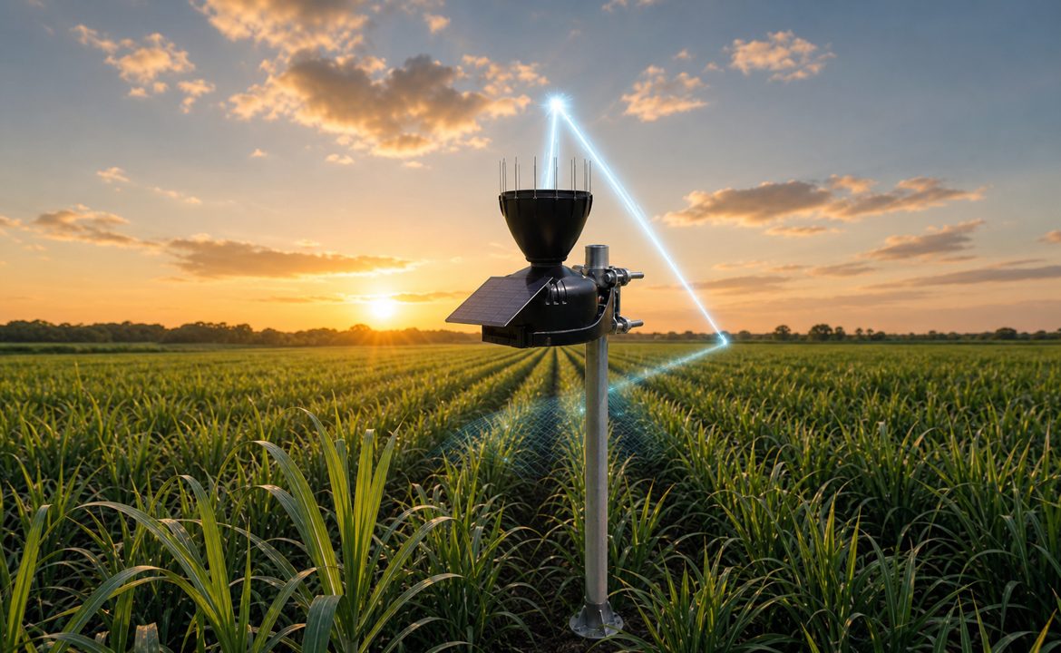Sensor conectado transmitiendo datos desde un cultivo